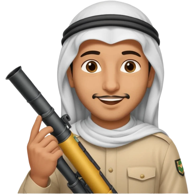 An emarati arab man holding a bazooka while sending kisses emoji