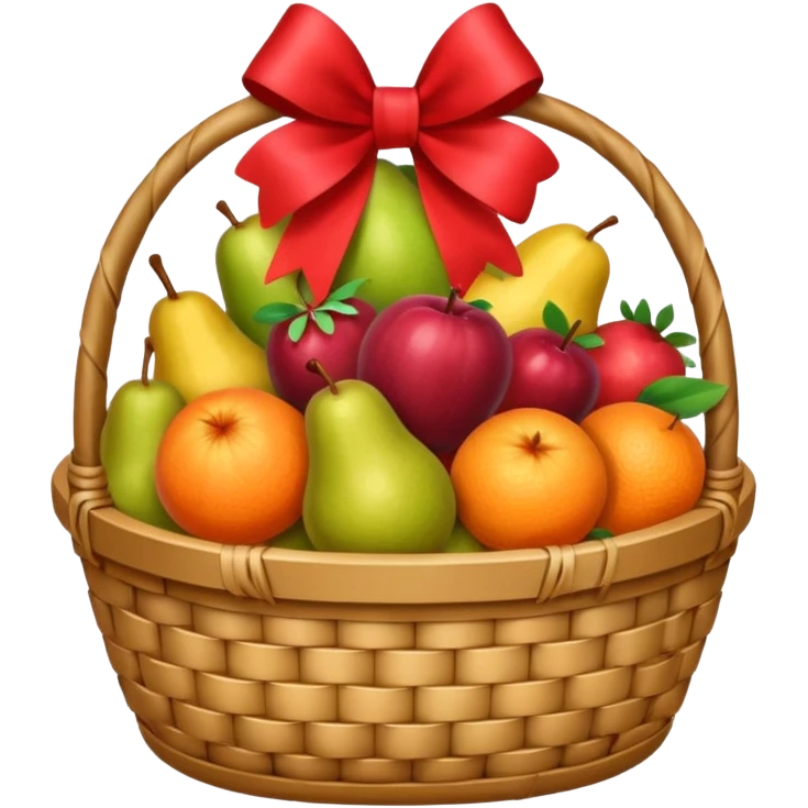 A luxury basket with wrapped fruits and ribbon bow.








































 emoji