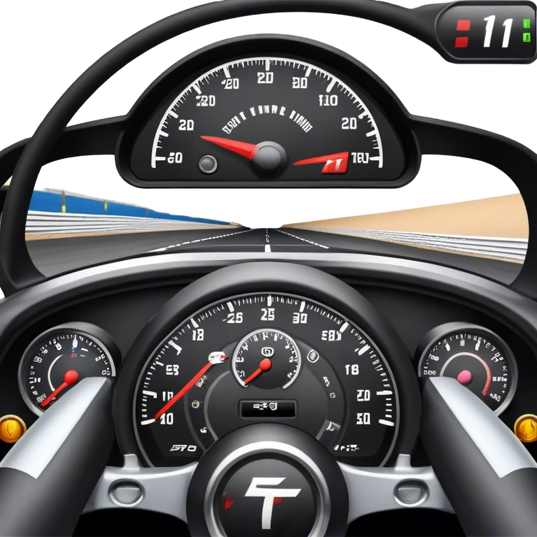 An icon showing a racing game interface, inspired by Grand Turismo. The design features a garage with a selection of high-performance cars, along with race track visuals in the background. Speedometer, lap timer, and other HUD elements add to the excitement. Transparent background emoji