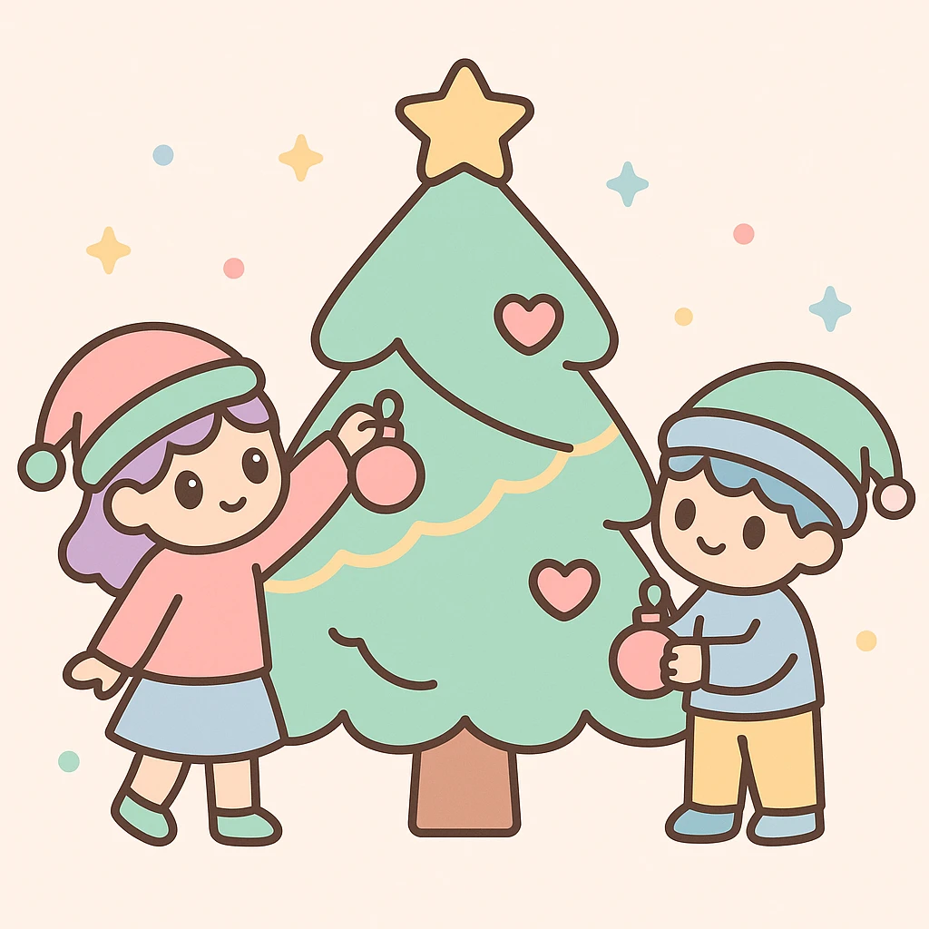 people decorating a Christmas tree emoji