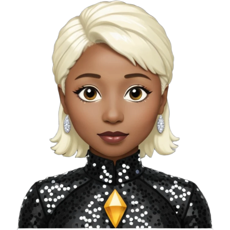 Cynthia Erivo with platinum blonde hair, black sequin outfit emoji