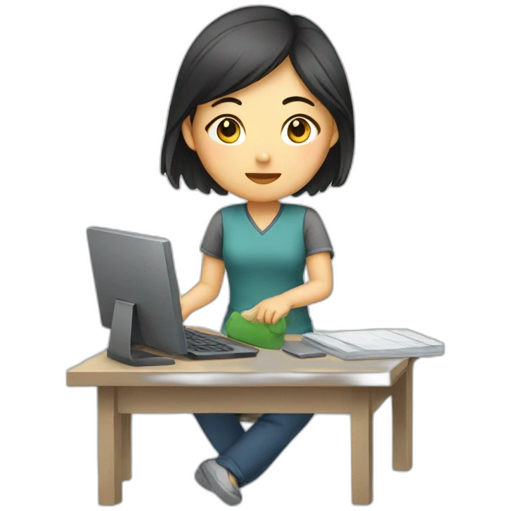 Asian girl working hard emoji