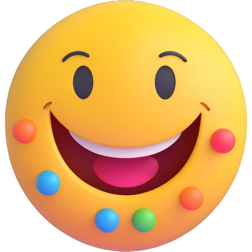 3D smiley emoji, girly, smiling, centered, with large colorful youthful elegant font text below: Andrea emoji