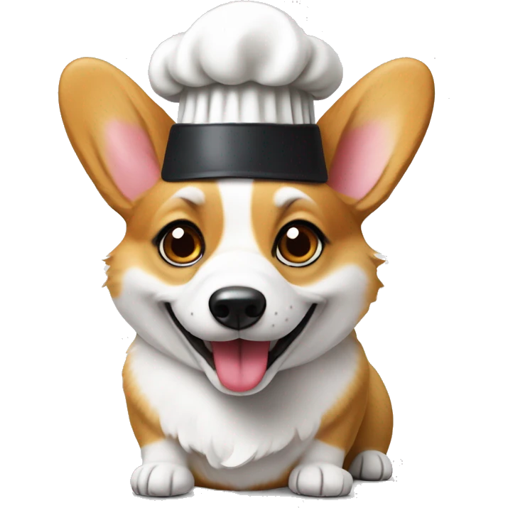 Welsh corgi with a chef’s hat, holding a delicious cupcake, looking excited and ready to bake something yummy emoji