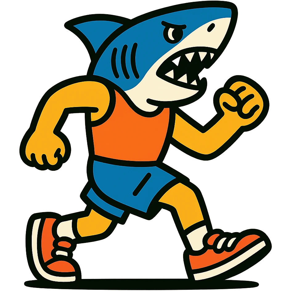 sports person in sneakers with a shark head emoji