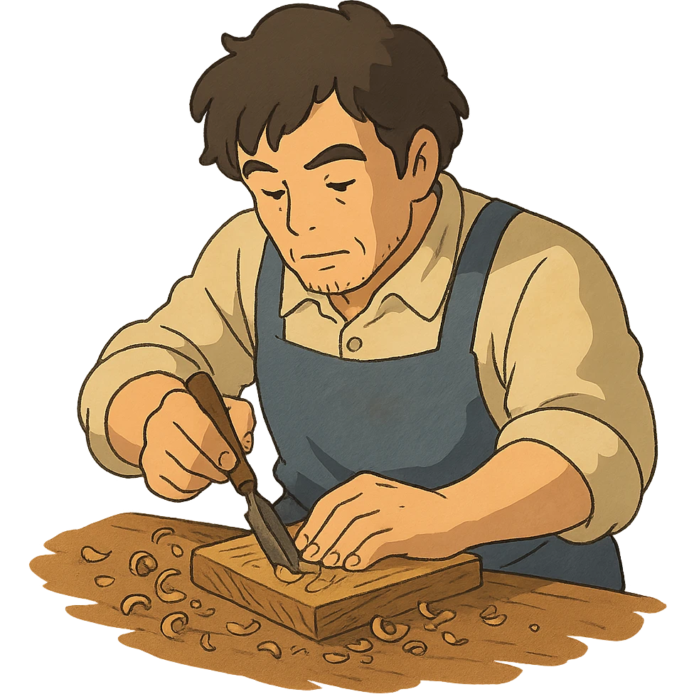 skilled artisan carving wood, ghibli style emoji