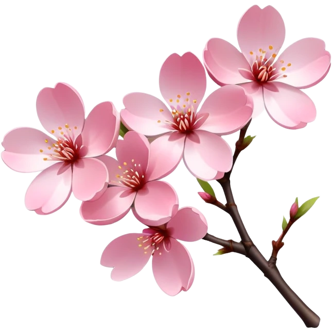 Single elegant pink cherry blossom (sakura) flower on a branch with soft pink petals, delicate shape, and subtle gradient emoji