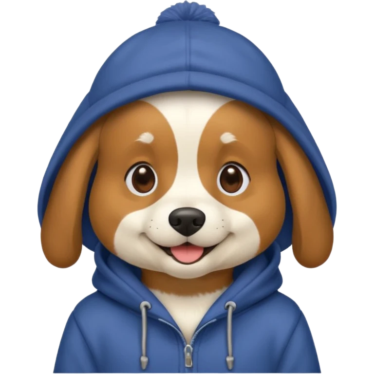 Dog wearing a hoodie and hat emoji