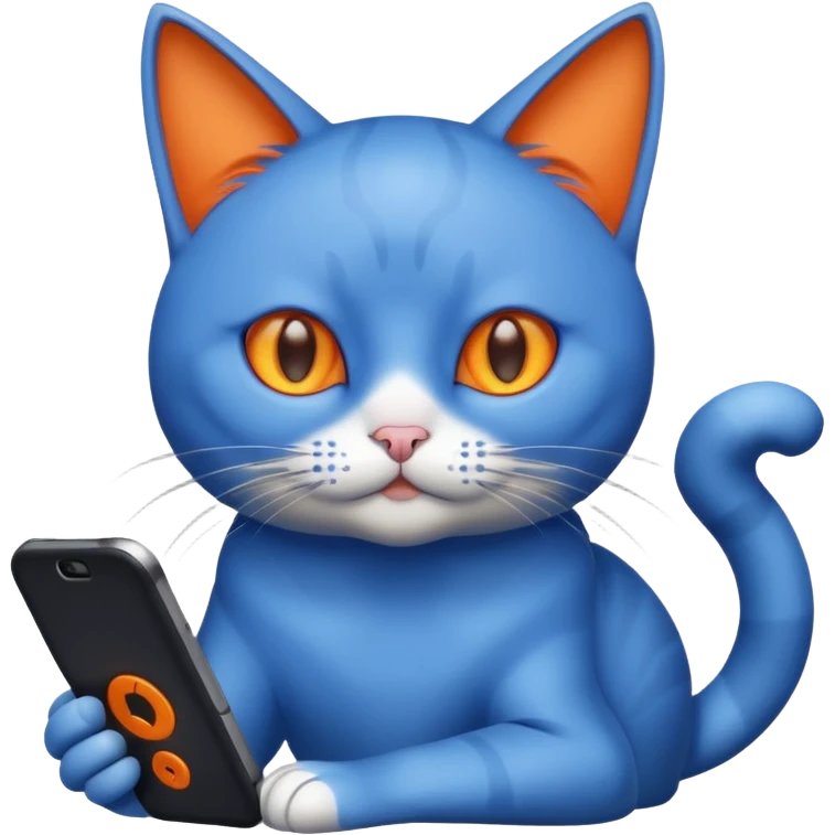Cat with no ears head blue body blue with gadget emoji