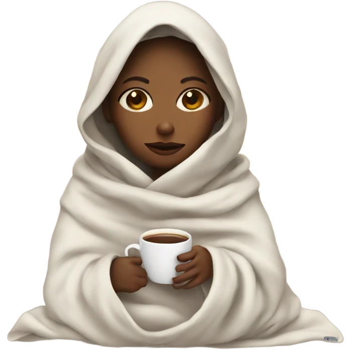 girl inside a blanket sipping coffee eyes closed emoji