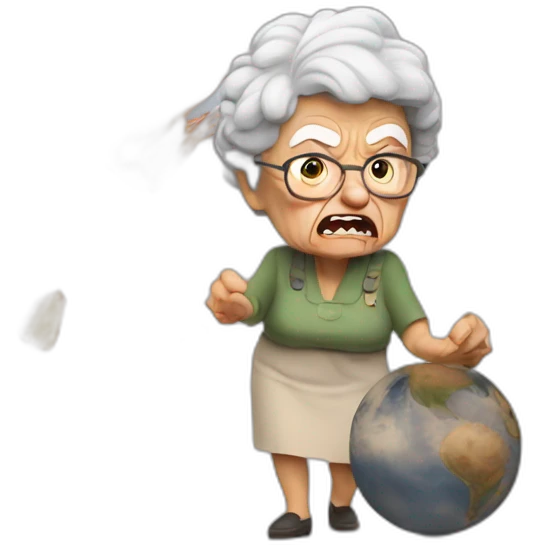 Angry Granny destroy an earth emoji