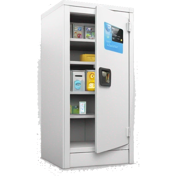 front view of smart package locker, white, with screen emoji