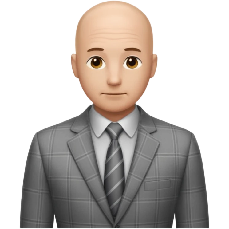 🧍 but in a gray plaid suit, he’s bald and back is facing us emoji