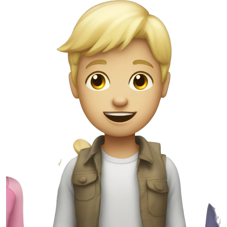talking blond child with two speech bubbles near emoji