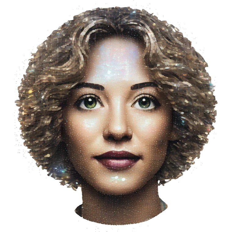 Person face portrait made entirely of holographic record discs vinyls emoji