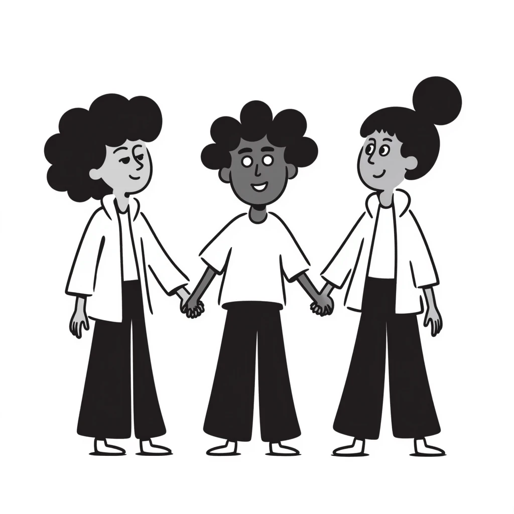 Three diverse people with different skin colors holding hands in solidarity, symbolizing racial integration and unity emoji