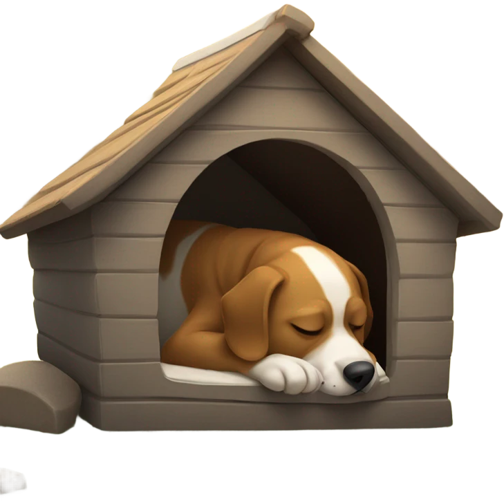 Dog and human guy sleeping outside in a dog house emoji
