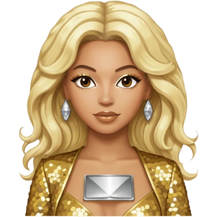 Beyonce platinum blonde hair, gold outfit emoji
