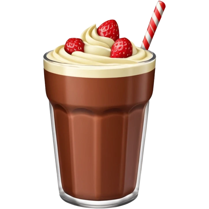 Un vaso cubierto de chocolate que arriba se vea crema batida encima M y M  y fresas encima  emoji