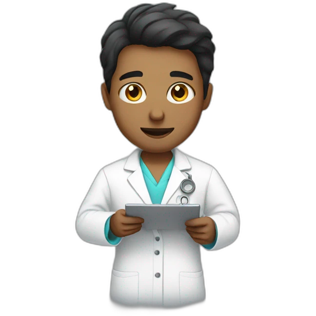  Person analyzing a product with a lab coat without glasses and black hair emoji
