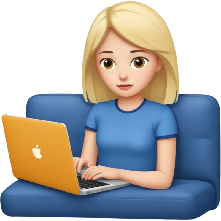 A girl is lying on the couch with a laptop, working emoji