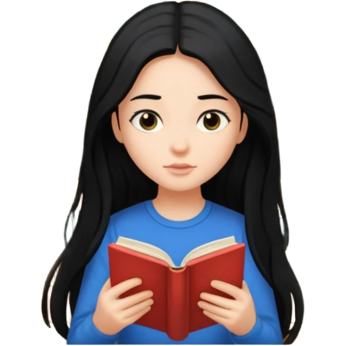 Girl black long hair reading book emoji