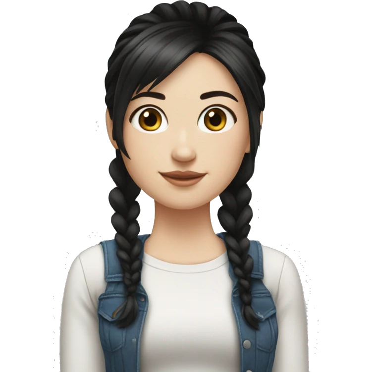 white girl, short ponytail with medium bangs black hair, tight jeans emoji