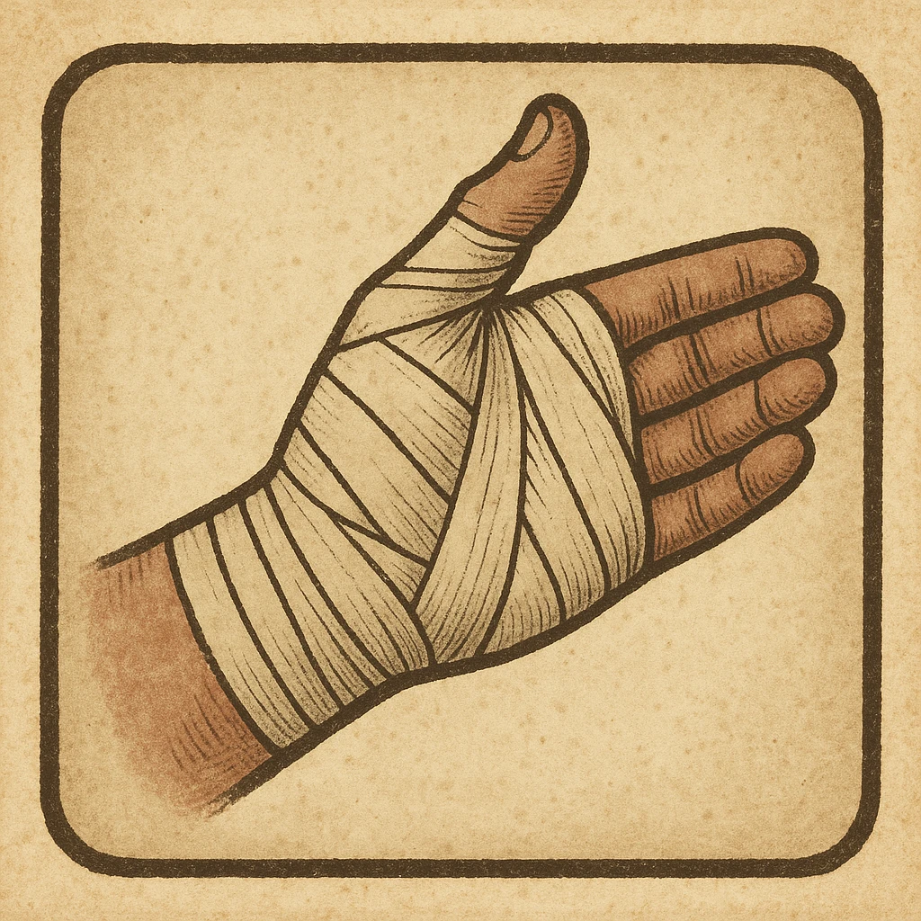 vintage style icon of a bandaged hand, muted colors, subtle texture, classic medical illustration feel emoji