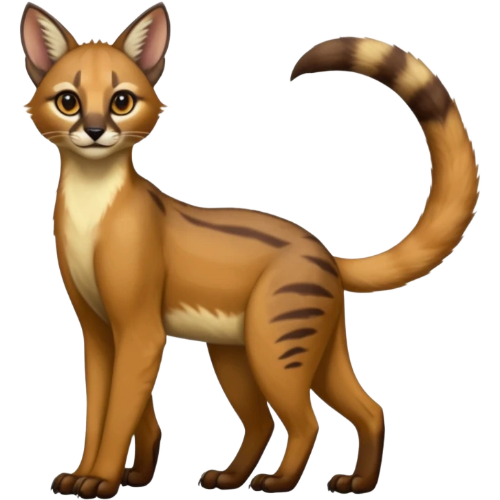  glorious divine exotic cute cool beautiful shiny beautiful fantasy-caracal-civet-genet-sergal-vernid-Cacomistle-oncilla-animal-Fakémon-hybrid-fursona (full body) emoji