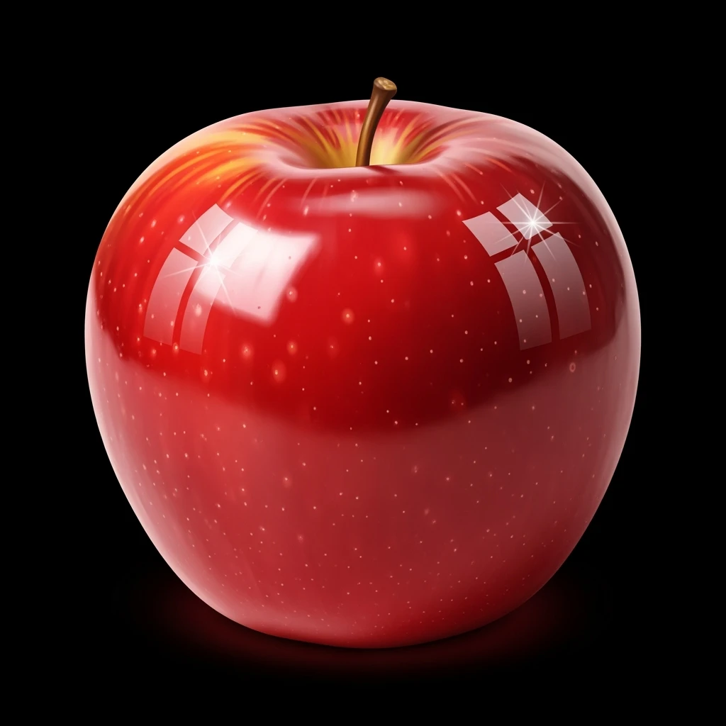 realistic shiny red apple icon in skeuomorphism style with subtle shadows and highlights emoji