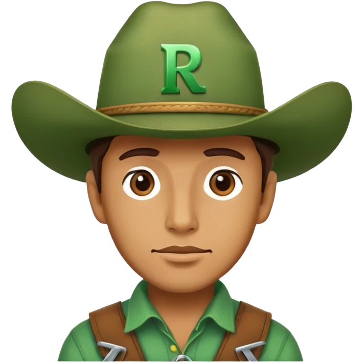 Cowboy wearing a green hat with letter R emoji
