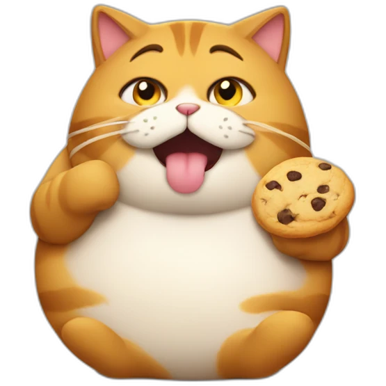fat cat eating cookies looking busted emoji