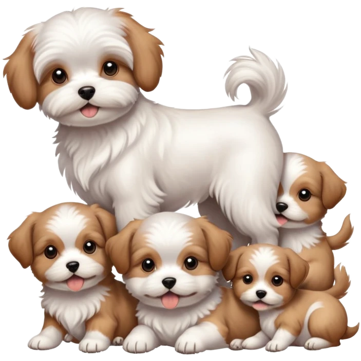  Maltese dog with 5 brown puppies emoji