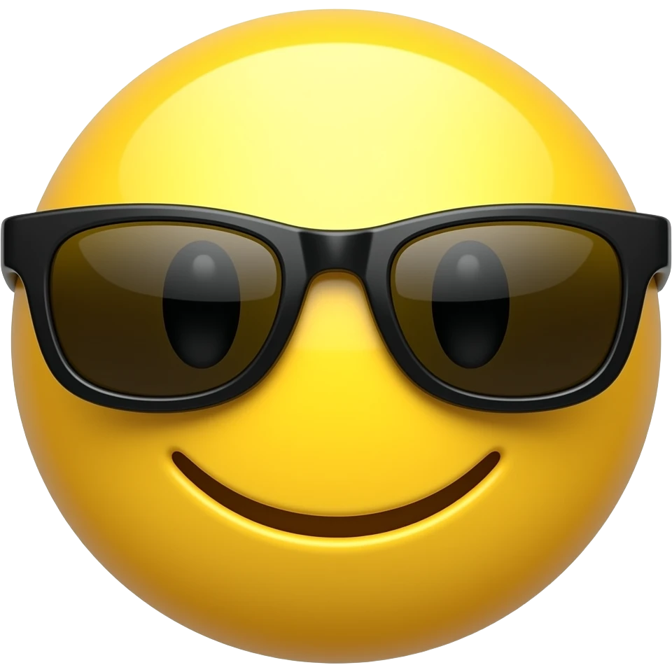 happy rounded yellow face with sunglasses emoji