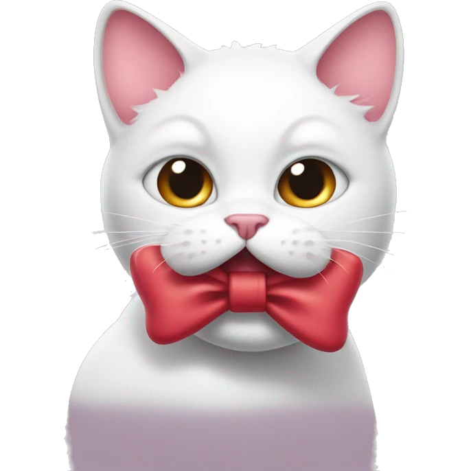 A white cartoon cat with a red bow on its left ear, looking unwell, a pink liquid out of his mouth emoji