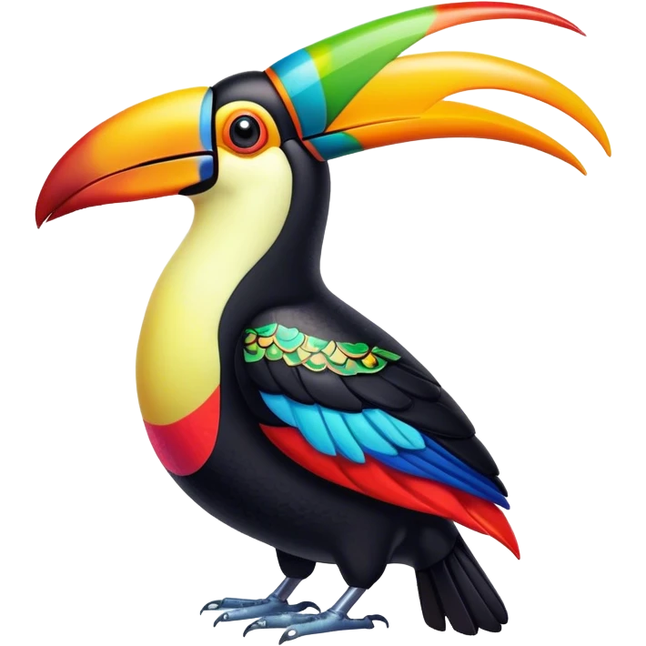 Cinematic Noble Toucan Portrait Emoji, Poised and regal, with a vibrant, striking beak and a sleek, colorful body adorned with bold patterns and keen, observant eyes, Simplified yet sharp and sophisticated features, highly detailed, glowing with a soft, tropical radiance, high shine, intelligent and majestic, stylized with an air of exotic elegance, focused and alert, soft glowing outline, capturing the essence of a watchful and confident avian guardian that appears ready to take flight out of the screen with effortless authority! emoji