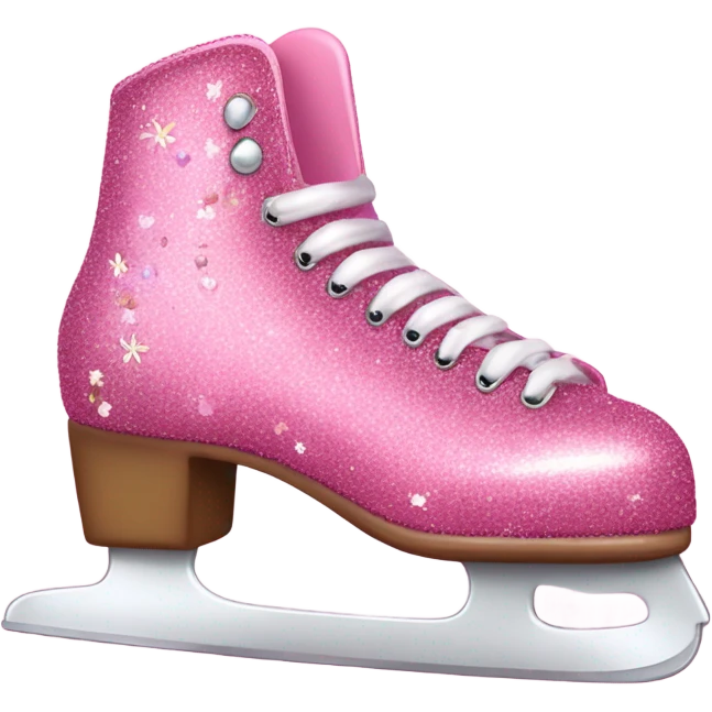 Pink glitter ice skates with hearts and flowers  emoji