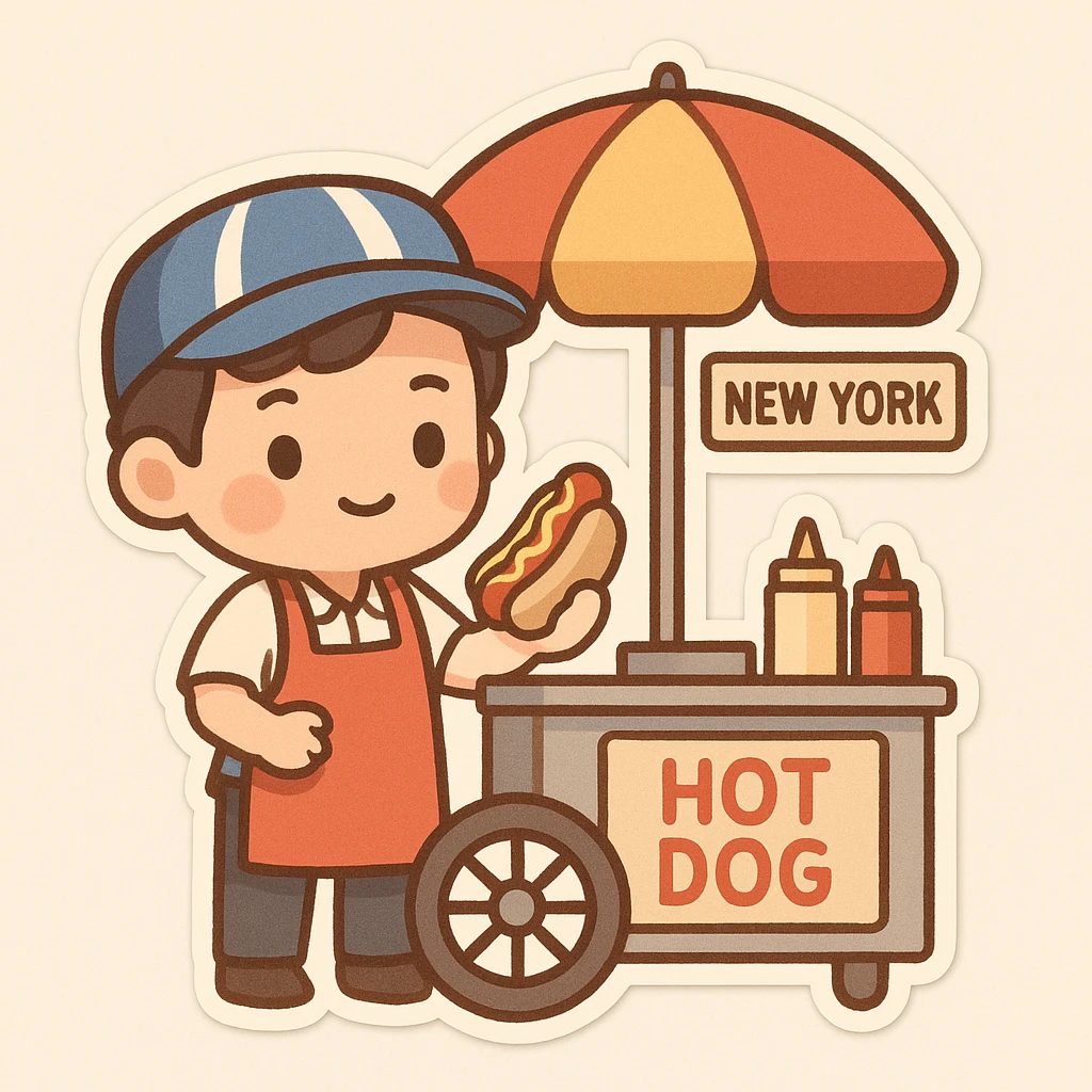 hotdog seller in New York with cart emoji