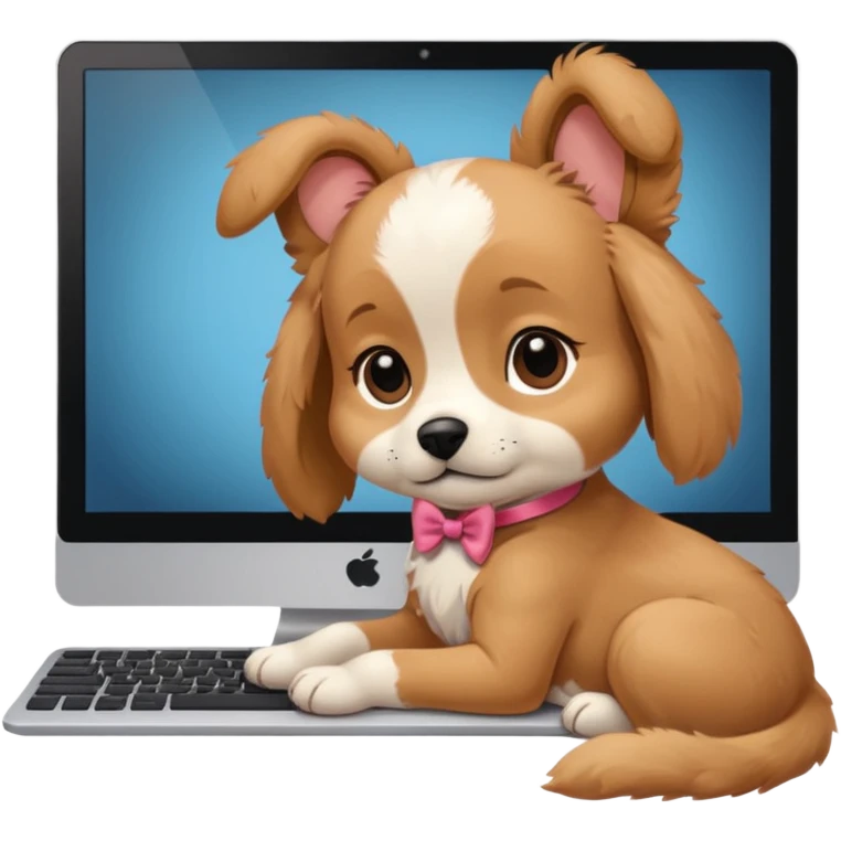 Puppy day dreaming at computer about his girlfriend  emoji