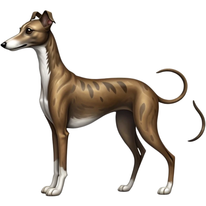 cinematic-[brindle greyhound]-realistic-full-body-standing-emoji,-tail-resting-loosely-beside-its-paws,-head-tilted-dramatically, -sleek-[dark brindle]-fur,-simplified-yet-realistic-focused-features,-highly-detailed,-glowing-with-an-almost-sarcastic-glow emoji