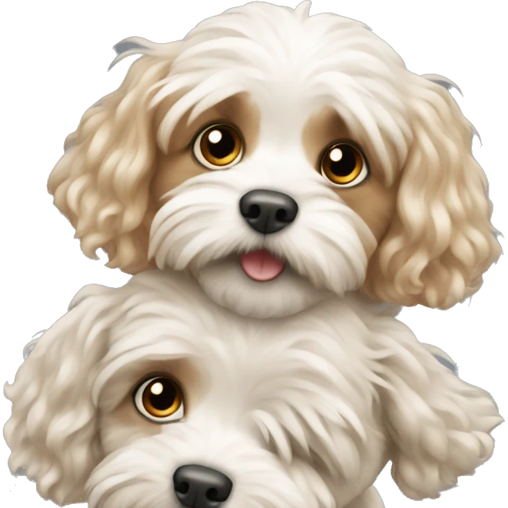 Angry white cavapoo Hugging a girl emoji