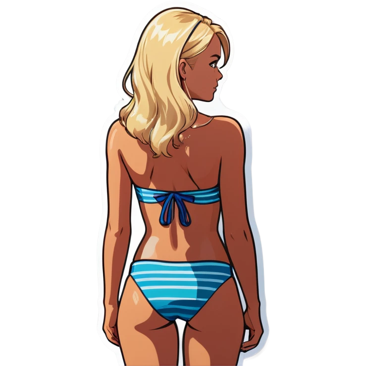 Woman with blonde hair in bathing suit looking at ocean from the back emoji