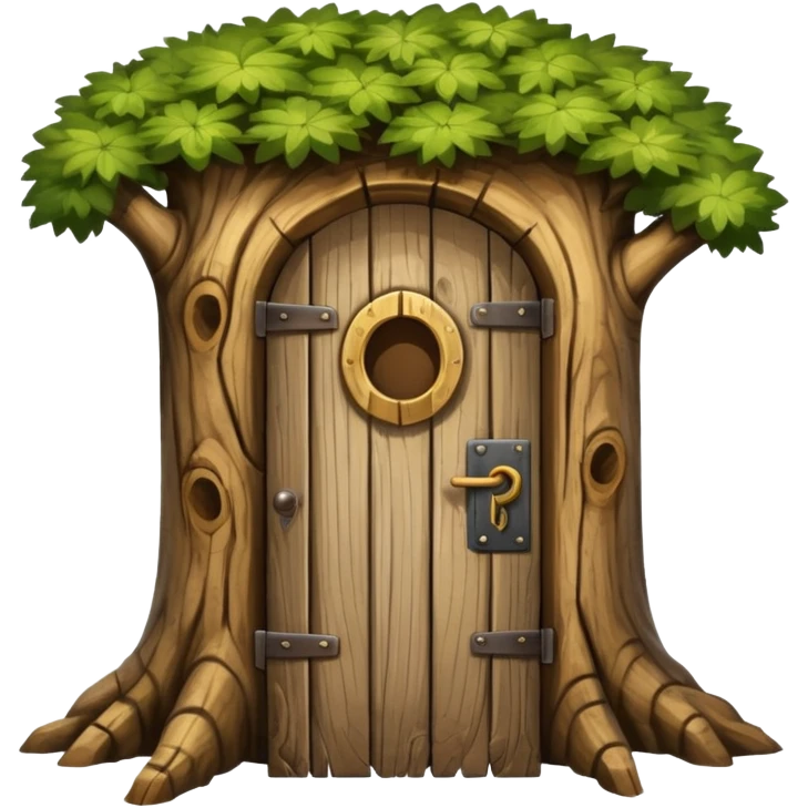 large and old tree trunk with door emoji