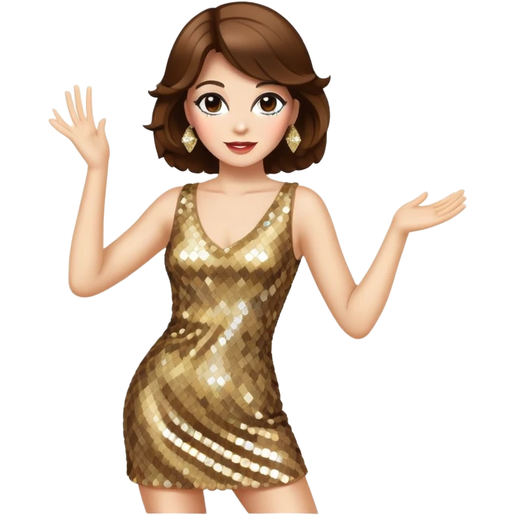 woman with white skin and brown hair disco dancing classic disco pose emoji