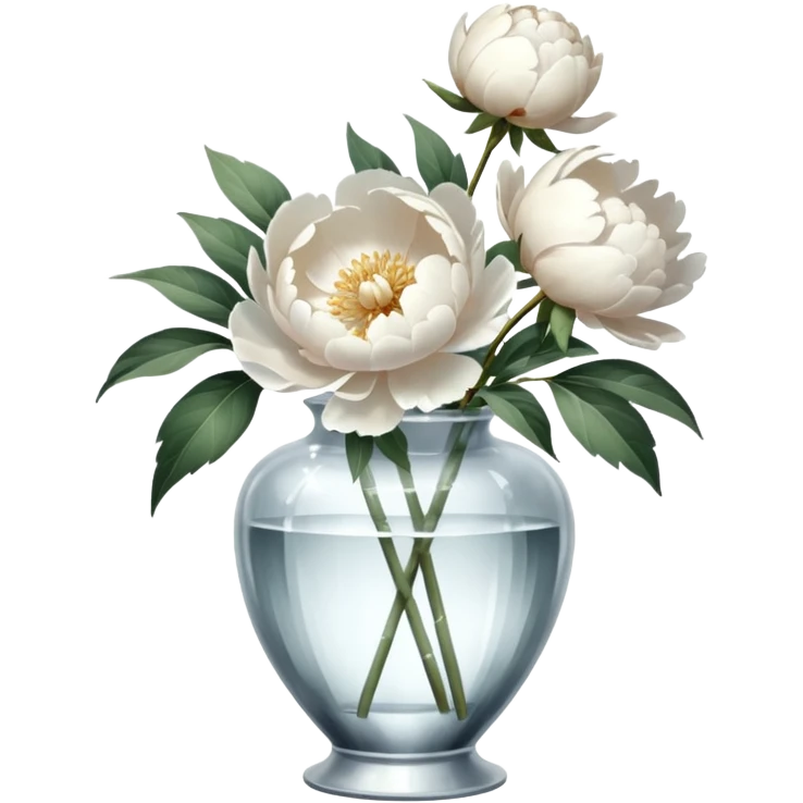 White peonies in crystal vintage  vase  emoji