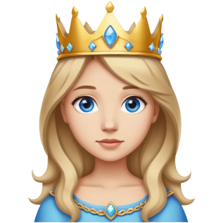 Girl with dark blonde hair blue eyes and light skin wearing a crown and being cute emoji