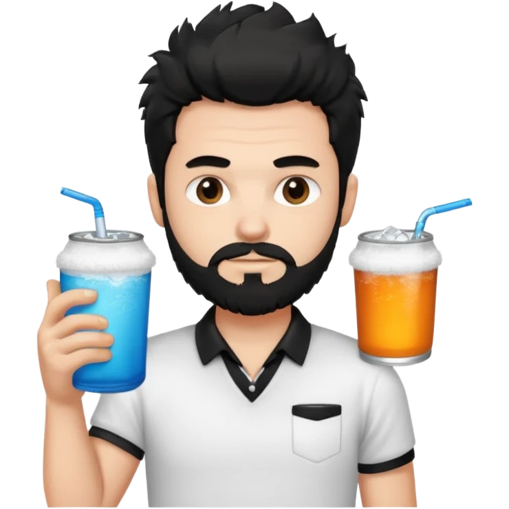 A white guy with coolers and white collar t shirt  and the beard for him is at the chin area only and not moustache ,the hair is fuzzy and black in colour emoji