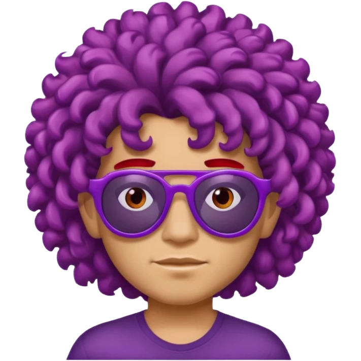 purple haired, curly big haired mexican boy with red sunglassess emoji