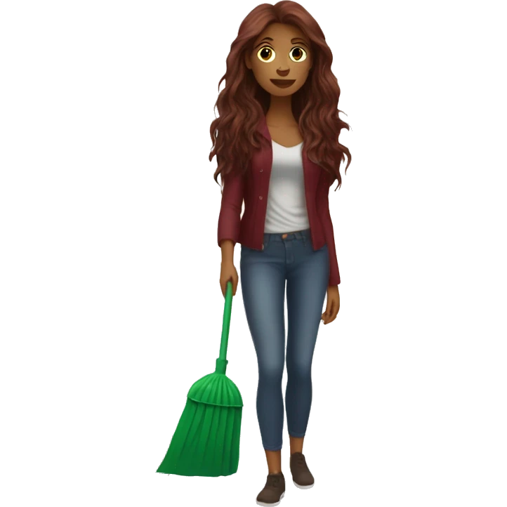 Beautiful burgundy long haired woman taking out the trash emoji