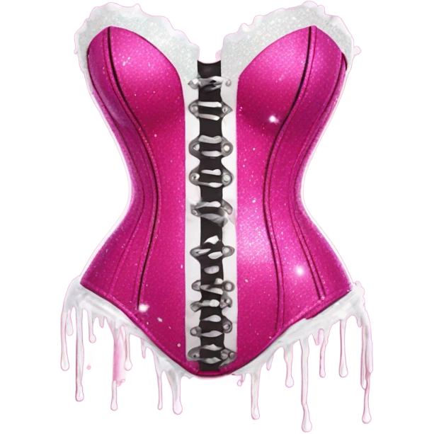 Hot pink corset and bikini bottom with glitter with white paint dripping emoji